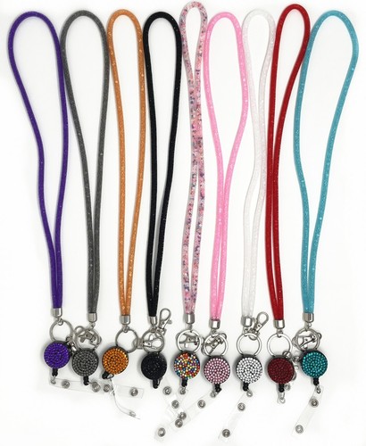 Crystal Beaded Mesh Lanyard keychain with bling Retractable ID Badge Reel - Picture 29 of 29