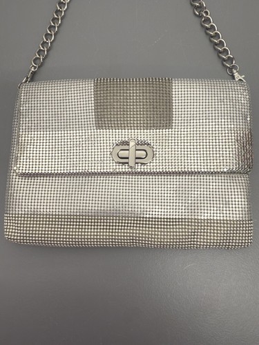 Whiting & Davis VTG 70's 80'sDisco Mesh Sequin Silver Clutch Shoulder#39