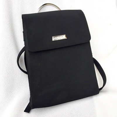 Vtg Guess Black Nylon Backpack Y2K Small Silver Top Handle Womens