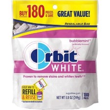 ORBIT GUM WHITE BUBBLEMINT SUGAR FREE CHEWING GUM -180PCS - PACK OF 2