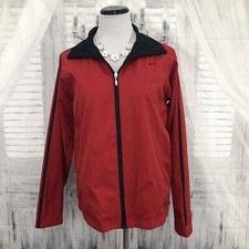 Nike Jacket Windbreaker Red Black Full Zip Large 12-14 Lined Lightweight B45