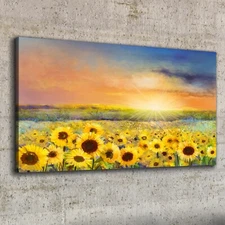 Canvas Print 100x50 Oil Painting Flowers Field Sunflowers Wall Art Framed Decor