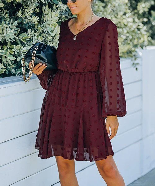 Robe à manches Bishop Supreme Fashion Swiss Dot à col en V taille A Line taille moyenne Neuf avec étiquette