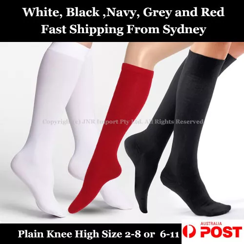 Premium Cotton Plain Knee High Size 2-8 or 6-11-Cheer Leader Girls Sydney Seller - Picture 1 of 15