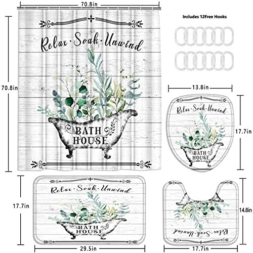 4 Pcs Floral Shower Curtain Flowers Leaves Bathroom Sets with Shower White - Bild 6 von 6