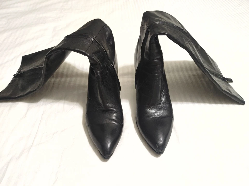 Costume National Size 7.5 (38) Women's Black Boots Leather Spike Heel Fold Over - Image 2 of 4