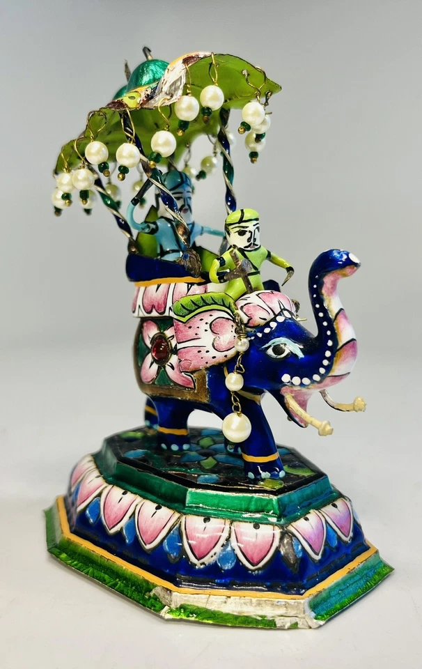 Antigua figura de elefante de plata esmaltada en la India de los años 50 Foto 2 de 4