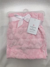 Girls Pink Heart Fleece Baby Blanket Security Lovey Plush Buttons Stitches NEW
