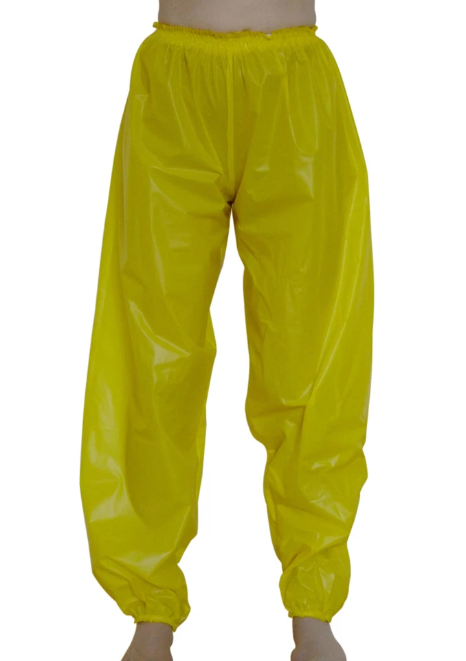 Pantalon de jogging en plastique PVC pour homme pantalon bas vinyle jeu de rôle jogging jaune - Photo 1/1