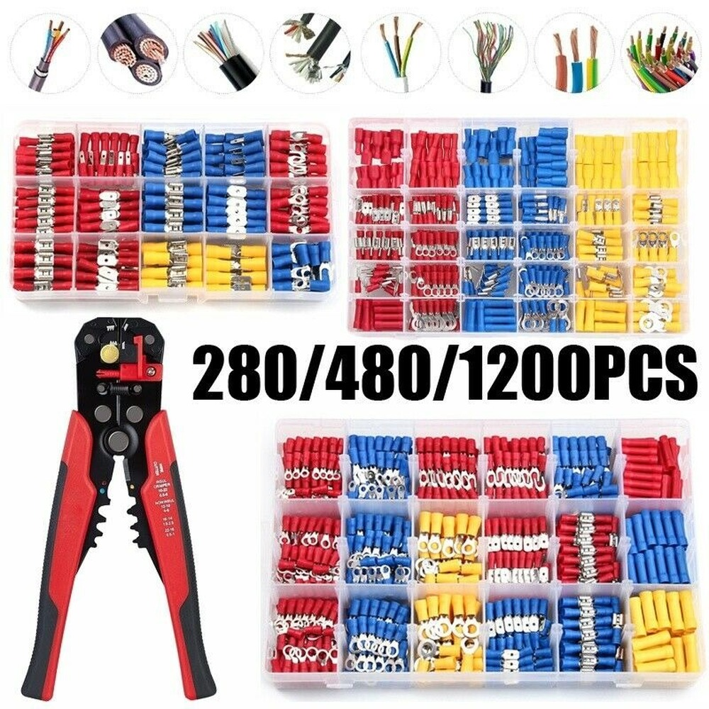 Kabelschuhe Flachstecker 1200x Kabelschuhe Set - Flachstecker Quetschverbinder Für Auto/KFZ, Crimpanschlüsse Auto KFZ Steckverbinder Set