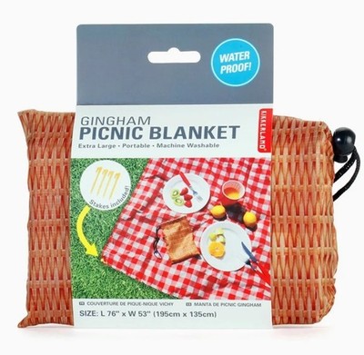 KIKKERLAND ROTE GINGHAM PICKNICKDECKE - 195 CM X 135 CM INKL. BODENPFÄHLE - NEU MIT ETIKETT
