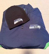 Seattle Seahawks Reebok Quarter Zip Windbreaker Size Small With Beanie