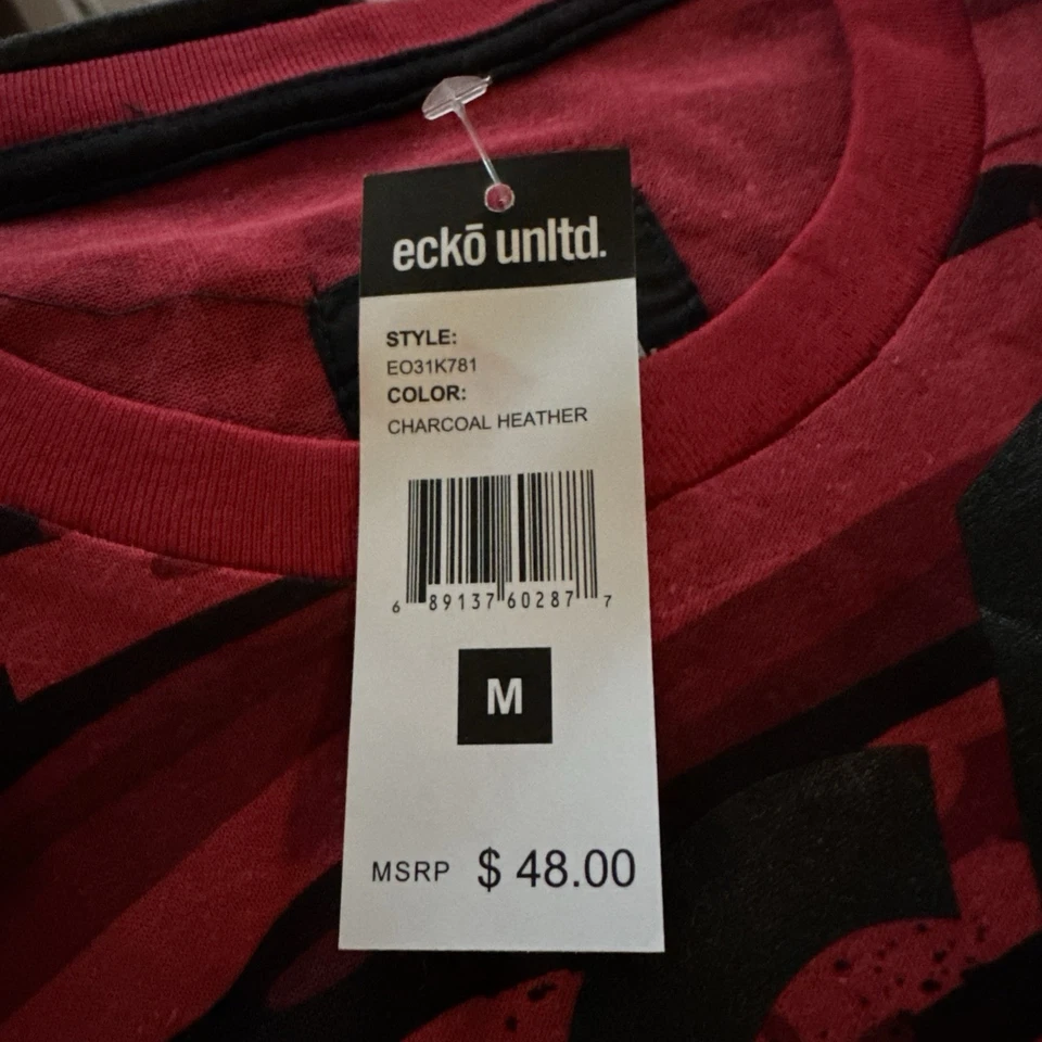 Camisa Ecko Untld Para Hombres M Gris Rojo Camuflaje Estampado Gráfico Doble Tejido Y2K Foto 4 de 4
