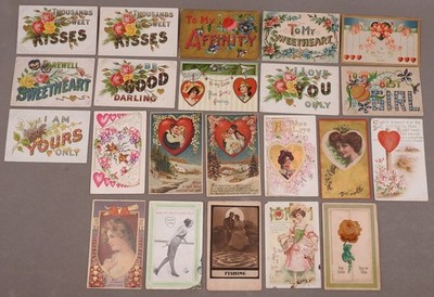 22 Antique Pre-1910 Love Sweetheart Postcards Kisses Affection Greetings Hearts