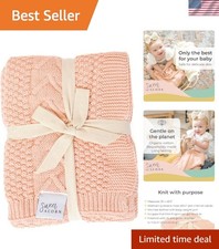 Knit Baby Blanket in Cable Pattern, Organic Cotton Blankets for Crib or Strol...