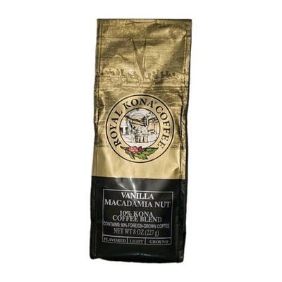 NEW! Royal Kona 10% Kona Blend Vanilla Macadamia Nut Ground Light Coffee-8oz