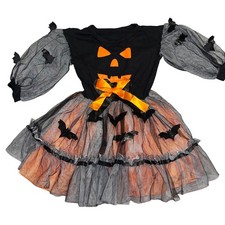 Girls Boutique Pumpkin Bat Halloween Costume Dress Orange Black Tulle Tutu 3T 4T