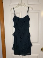 Windsor Hunter Green Ruffle Mini Dress Square Neck Strappy Sleeveless Size S