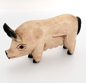 Vintage Wooden Farmhouse Pig Figure Folk Art