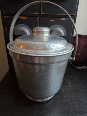 Vintage Hammered Aluminum Ice Bucket MCM Made In Italy Stamped B-503 Retro Bar