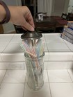 Old-Fashioned Straw Holder / Dispenser, Thick Glass Jar w/ Metal Lid & Mechanism — photo 2