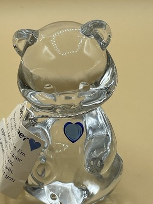 Fenton September Birthday Month Teddy Bear Art Glass Blue Heart Original Tag