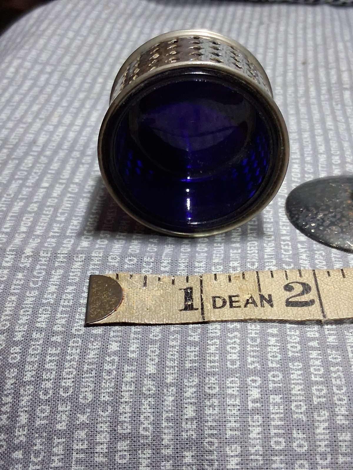 Vintage Salt With Blue Liner Cross Shape Perforated Metal Silver Tone Plated Pot image 7