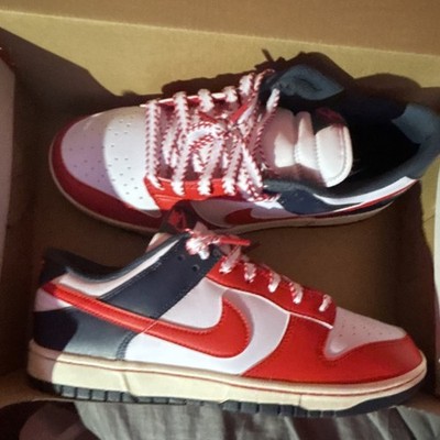 Nike Dunk Low Colorblock Red White Navy Leather Men display picture 3