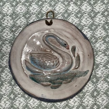 Eve Carey Early American SWAN Butter Mold Pressing Redware Wall Art Painted
