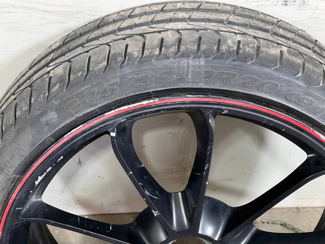 Porsche 911 GT3 RS OEM 20" Front Wheel Rim w/Tire 245/35 ZR20 Black Red Line