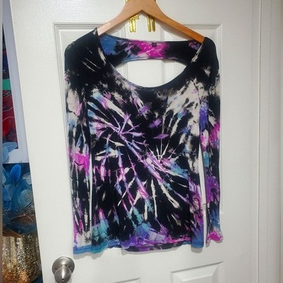 CUSTOM Tie-Dye Cut Out Scoop Neck Long Sleeve Top Upcycled OOAK