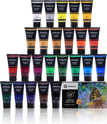 Artecho Professional Acrylic Paint Set, 24 Basic Colors Tubes (60Ml / 2.02Oz) Ar