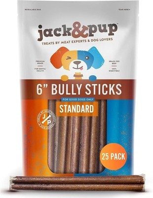 Jack & Pup 6-inch Odor Free Bully 25 Count Standard Sticks 6/27 Jack&Pup