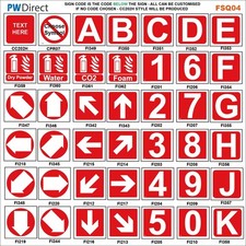SIGN FIRE EVACUATION ARROWS FLOOR LEVEL NUMBERS LETTER CUSTOM EXTINGUISHER FSQ04