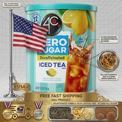 4C Zero Sugar Naturally Decaffeinated Lemon Flavor Iced Tea Mix 13.9 oz. Caniste