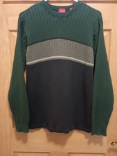 Arrow Sweater Soft Ribbed Cotton Stripe Hunter Green Gray Navy Blue Men's Small