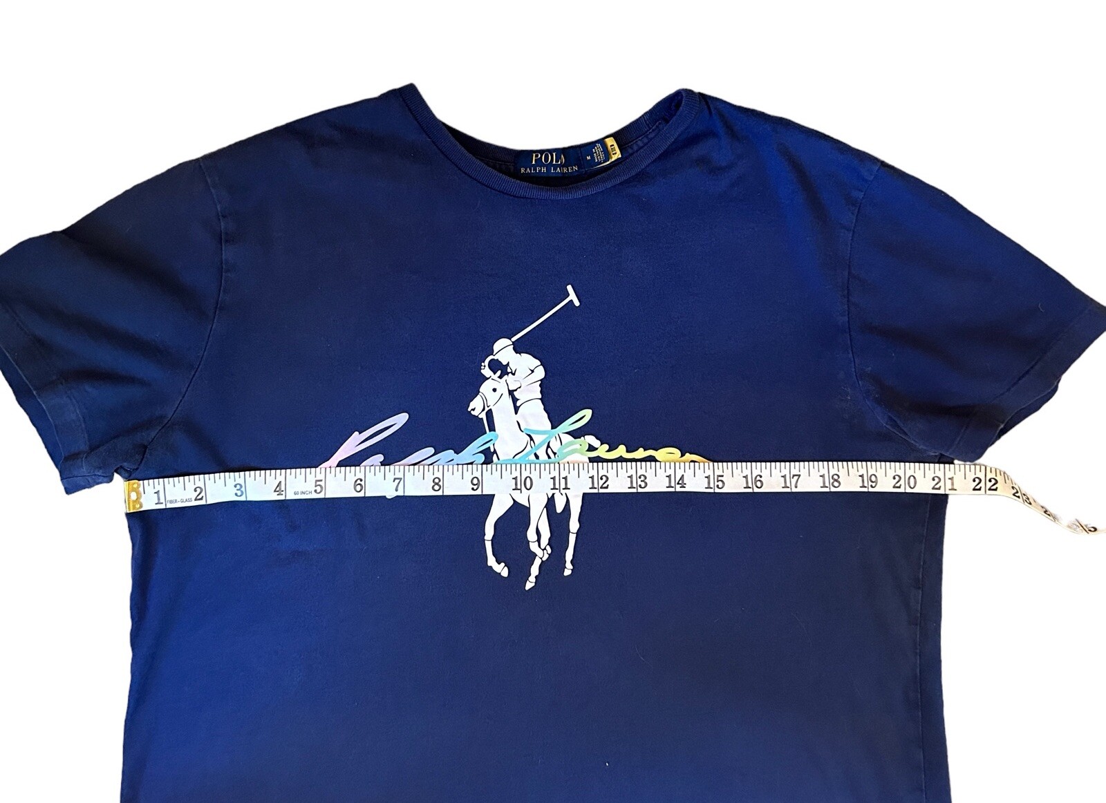 Polo Ralph Lauren Uomo T shirt blu M grande logo pony grafica scritta arcobaleno