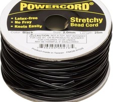 Black No Fray Stretchy Elastic 2mm POWERCORD with 21.5 Pound Test 25 Meter Spool