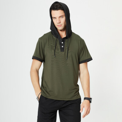 Summer Men Loose Color Blocking Casual Simple Short Sleeve T-Shirt Hoodie