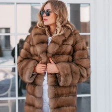 Luxury Women's Winter Real Fox Fur Coat Jacket Warm Lapel Overcoat Thick Outwear