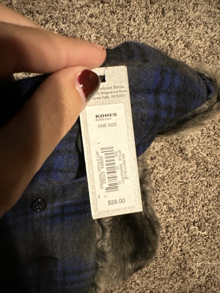 NWT Apt. 9 Trapper One Size Gray Plaid Wool Blend Earflaps Warm Winter Lined Hat - Image 4 of 4