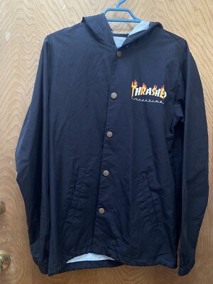 Thrasher Skate Magazine Nylon Snap Windbreaker Hoodie Rain Jacket