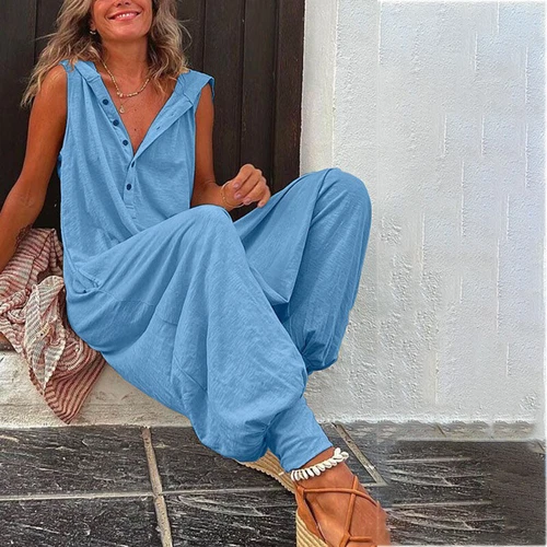 Women Sleeveless Hooded Jumpsuit Playsuit Ladies Loose Baggy Romper Pants Summer - Bild 8 von 23