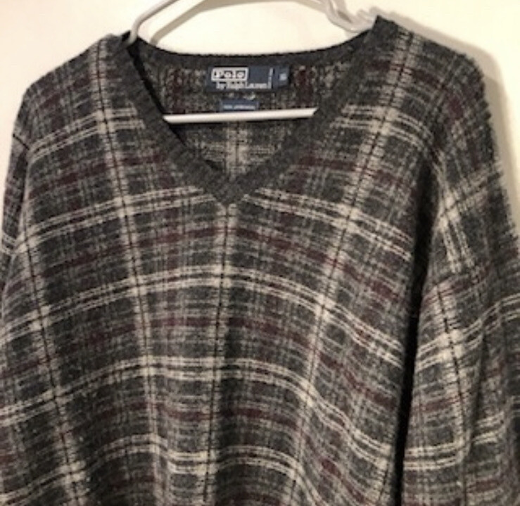 Vintage 90s Ralph Lauren Men’s XL Lambswool Multicolor Paid V-Neck Sweater thumbnail 3