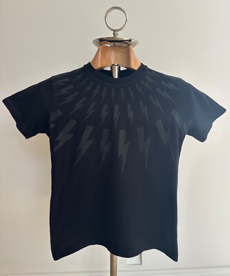 NEIL BARRETT - schwarzes Designer-T-Shirt mit Blitzdruck für Jungen Alter 12 Jahre