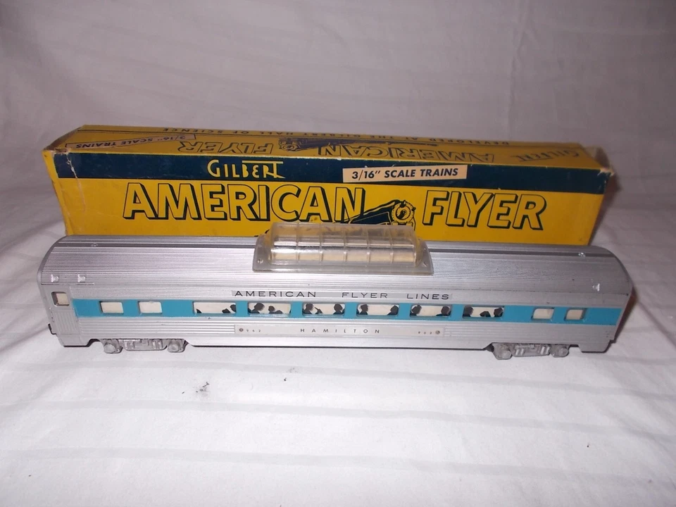 AMERICAN FLYER #962 CARRO DE PASSAGEIROS HAMILTON LISTRA AZUL + CAIXA ORIGINAL LOTE #R-59 - Imagem 2 de 4