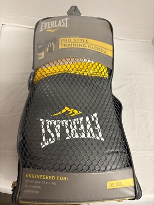 Everlast Level 1 Training Boxing Gloves 16 oz Black/Yellow Trim w/Mesh Carry Bag