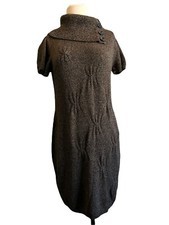 Large Jones Wear Midi Sweater Turtleneck Dress Brown Short Sleeve Women