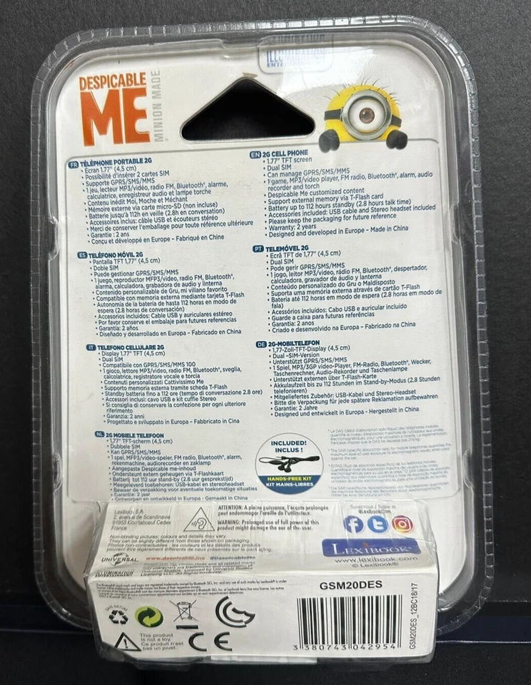 Nuevo Teléfono Móvil Minion Lexibook Disney Doble Desbloqueado Tarjetas SIM Gratuitas, GANGA Foto 4 de 4