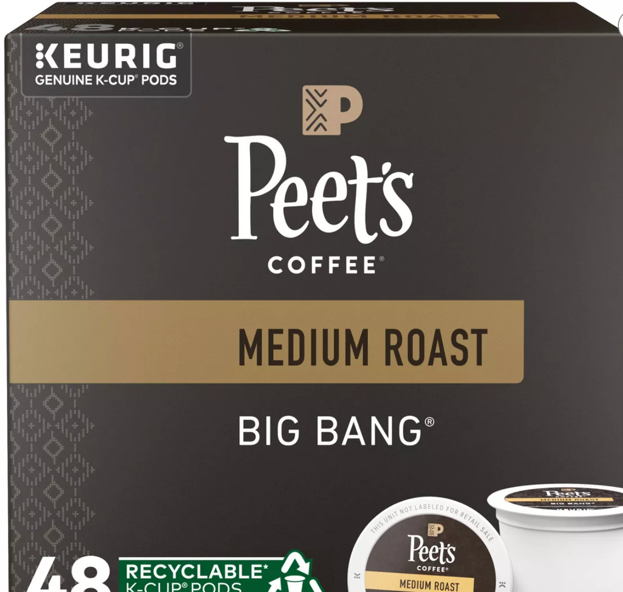 Peet's Coffee K-Cup Pods, Big Bang Medium Roast - 144 K Cups